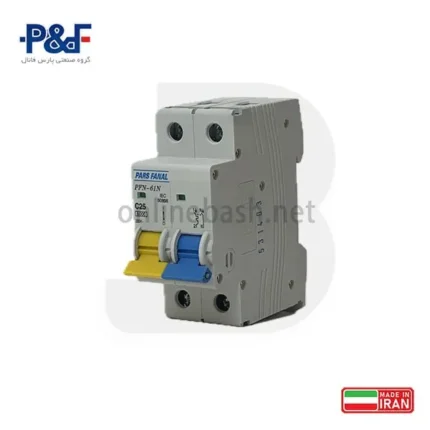 کلید مینیاتوری 2 پل MCB (1فاز + 1نول) پارس فانال با قدرت قطع 6KA